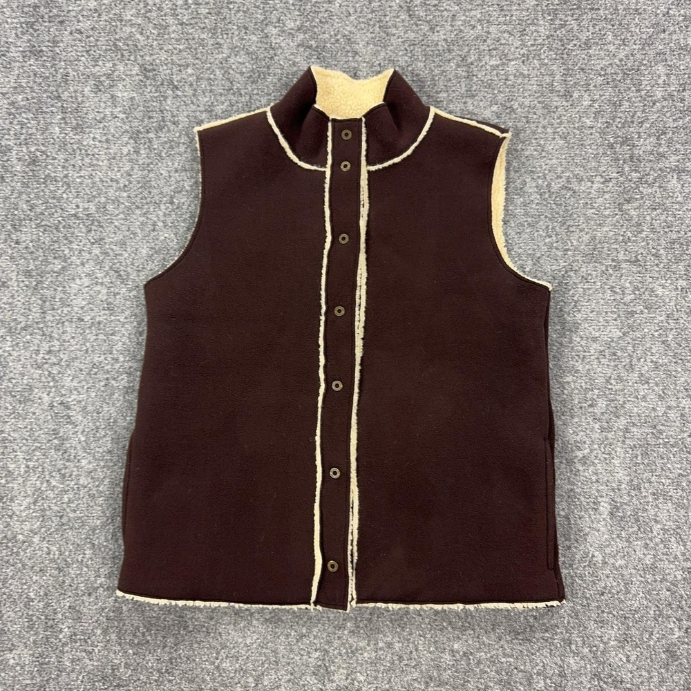 Ralph Lauren Vest Womens Small Brown Sherpa Fleece Snap Front Outdoor Casual